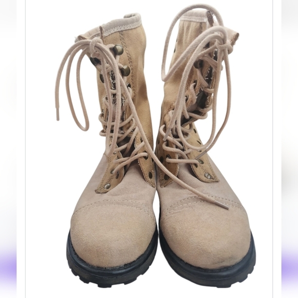 Roxy Combat Boots Concord Women's Tan Canvas Zipper Back Lace Up Size 8 90s Y2k - Picture 2 of 8